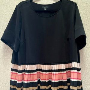 Alfani Blouse, XL Black with pink, cream and tan striped pattern.